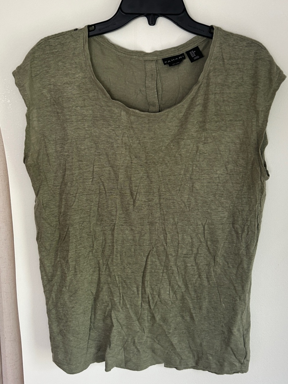 Tahari Olive Green Scoop Neck Cap-Sleeve Tank